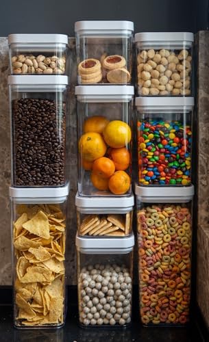 Amazon Basics Airtight Food Storage Containers, BPA Free, Dishwasher Safe, with Twist/Turn Lids, for Kitchen Pantry Organization, 10-Piece Square Set, Clear Plastic
