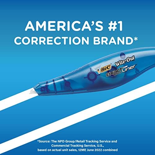 BIC Wite-Out Brand Exact Liner Correction Tape, 19.6 Feet, White, 10-Count | Fast, Clean, And Easy to Use | Tear-Resistant for Smooth Corrections | Clear Dispenser Shows Remaining Supply
