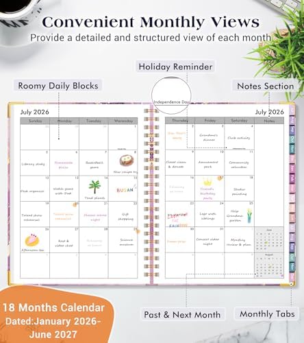 Academic Planner 2026-2027, 18 Months Weekly and Monthly Hardcover Planner, July 2026 - December 2027, 8.5" x 11" A4 Large Daily Calendar Planner Book with Tabs, Spiral College School Agenda Organizer for Student Teacher, Purple Marble