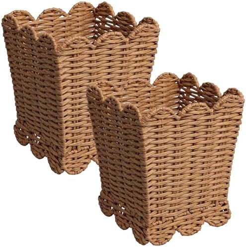 happimess Silas 3.3 Gal Square Wicker Resin Wastebasket, Natural, Set of 2