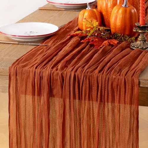 Fall Table Runner Terracotta Cheesecloth Boho Wedding Home Decor