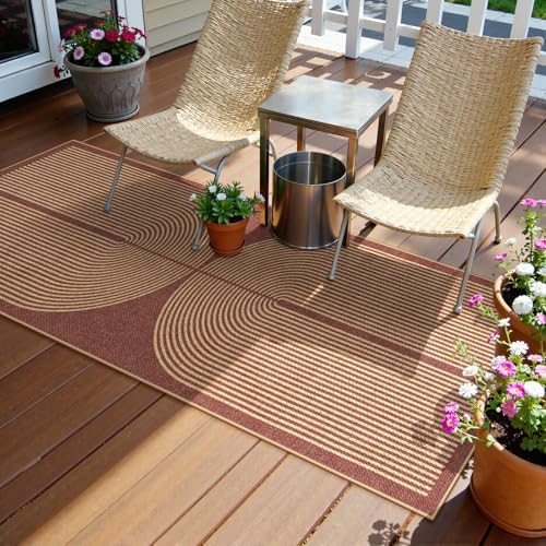 Lahome Modern Rainbow Easy Jute 2x6 Runner Rug, Red Kitchen Runner