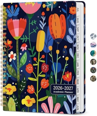 Planner 2026-2027, Jul 2026-Jun 2027 Academic Monthly & Weekly Planner | 6.3" x 8.5" Hardcover Pretty Calendar Planner for Women, Spiral Organizer for School Office Home Supplies, Bloom Burst
