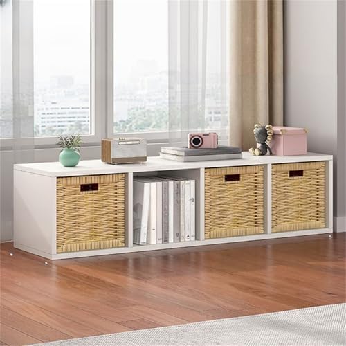 Lateral Filing Lumber Bookshelves Shelves Solid Wood Bookshelf, Floor-standing Storage Rack, Low Bookcase, Cube Storage Unit, Household TV Cabinet, Bay Window Cabinet White 50"L x 9"W x 13"H
