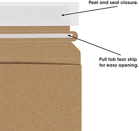 Top Pack Supply 12 3/4 x 15' Stayflats Brand Rigid Flat Mailers, Kraft (Pack of 100) Photo Document Mailers, Peel & Seal Closure, Tear Strip Easy Opening.
