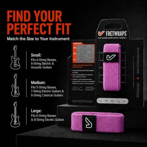 Gruv Gear Fret Wrap & Guitar Mute, Fretwrap for Acoustic, Electric & Bass | String Dampener Recording, Tapping & Practice Accessory (1 Pack, Large Purple, Fits 6 String Bass, 8 String Guitar)