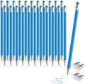 24PCS Erasable Colored Pencils with Eraser Pre Sharpened Pencil 2 HB - Ideal for Checking, Grading, Tests & Office/School Supplies (lightblue)