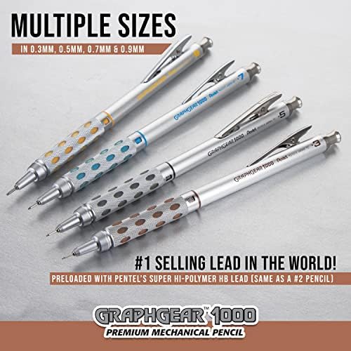 Pentel GraphGear 1000 Automatic Drafting Pencil (0.3mm), Black Accents, 1 Each (PG1013G)
