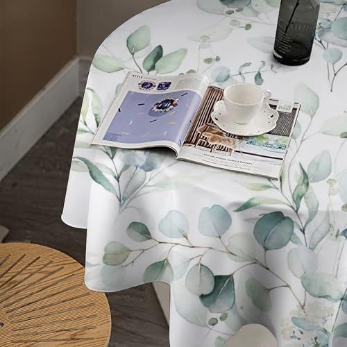 Green Eucalyptus Tablecloth, Watercolor Floral Spring Botanical Plants Herb Sage Print Table Cover for Home Kitchen Dining Table Party Camping Decor, 60x60in