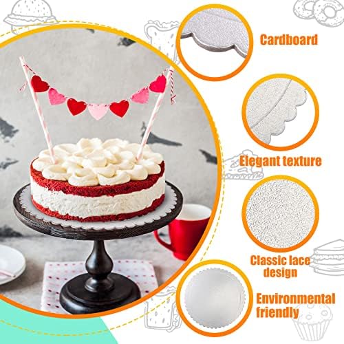 Nuenen 50 Pack Cake Boards Round Silver Scallop Edge Grease Proof, 10 Inch