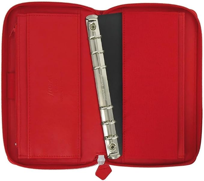 Filofax Saffiano Zip Organizer, Personal Compact Size, Poppy - Cross-Grain, Leather-Look, Six Rings, Two-Weeks-to-View Insert, English (C022534)