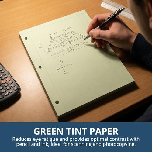 Roaring Spring Graph Ruled Engineering Pad, Engineering Graph Paper Pad, 24 Pack, 5x5 Enclosed Grid, 8.5" x 11", 100 Sheets, 3 Hole Punched, Green Tinted Sheets, Made in USA