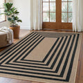Lahome Modern Easy Jute Dining Room Rug, 5x7 Black Geometric Outdoor Rug