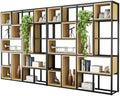 Wood Industrial Cube Bookcase with Shelves & Open Back Iron Bookshelf Floor Steel & Wood Shelf Multi-Layer Shelf Storage Rack Office Partition Display Rack Natural 126" L x 9.8" W x 78.7" H