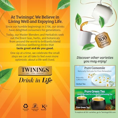 Twinings Pure Peppermint Caffeine-Free Herbal Tea Bags, 25 CT Box (6 Pack)