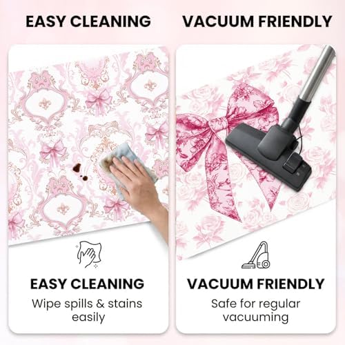 Pink Bow Kitchen Rug and Mat, Cute Coquettte Kitchen Rugs
