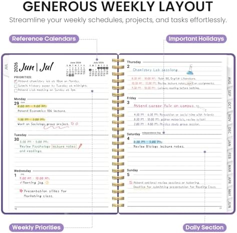 Planner 2026-2027, Jul 2026-Jun 2027 Academic Monthly & Weekly Planner | 6.3" x 8.5" Hardcover Calendar Planner for Women, Spiral Organizer with tabs, School Office Home Supplies, Velour Petal