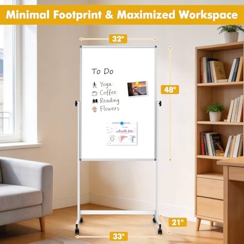 Rolling Whiteboard on Wheels 32"x48", Double-Sided Magnetic Dry Erase Board