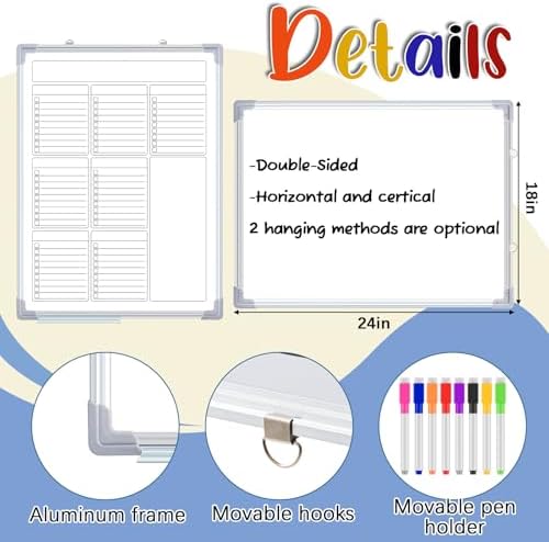 Lincia 24" x 18" Magnetic to Do List Whiteboard, Weekly Planner, White
