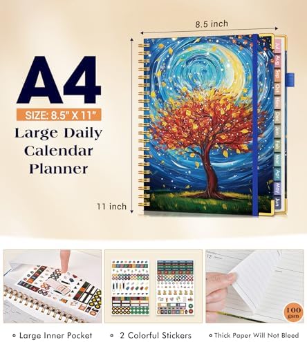Academic Planner 2026-2027, Hardcover Weekly and Monthly Calendar Planner from July 2026 - June 2027, 8.5" x 11" A4 Large Daily Agenda with Tabs, College School Organizer for Student Teacher, Cosmic Tree of Life