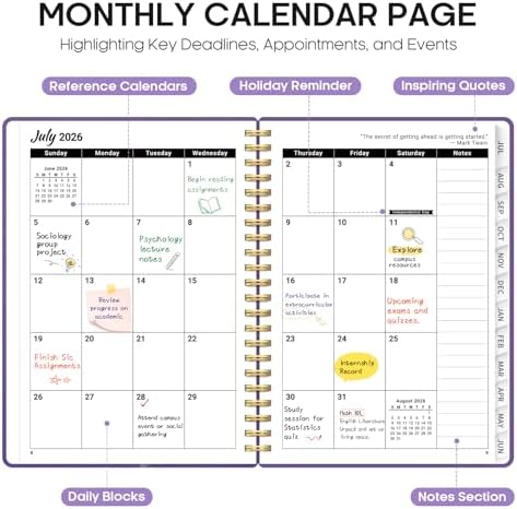 Planner 2026-2027, Jul 2026-Jun 2027 Academic Monthly & Weekly Planner | 6.3" x 8.5" Hardcover Calendar Planner for Women, Spiral Organizer with tabs, School Office Home Supplies, Velour Petal