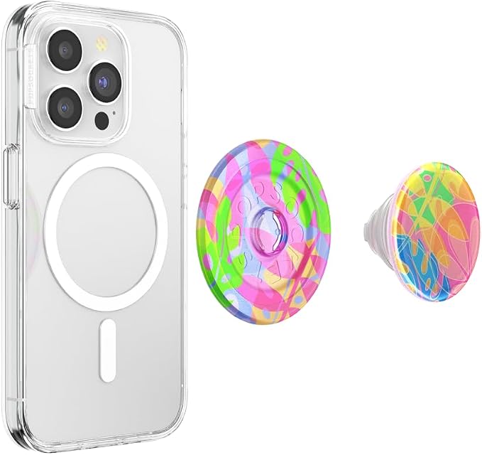 PopSockets Phone Grip for MagSafe, Magnetic Holder- Boca Palm | Removable, For Kindle / Android / iPhone, With Magnet, Rainbow, Colorful, Light Blue, Baby