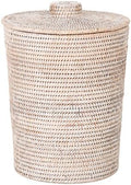Kouboo La Jolla Rattan Waste Basket with Lid, Large White Wash Insert