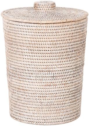 Kouboo La Jolla Rattan Waste Basket with Lid, Large White Wash Insert
