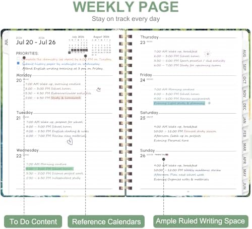 Planner 2026-2027, Weekly and Monthly Academic Year Calendar Planner, July 2026 - June 2027, Daily Agenda Book for Office School Supplies, A5(6.3'' x 8.5'')