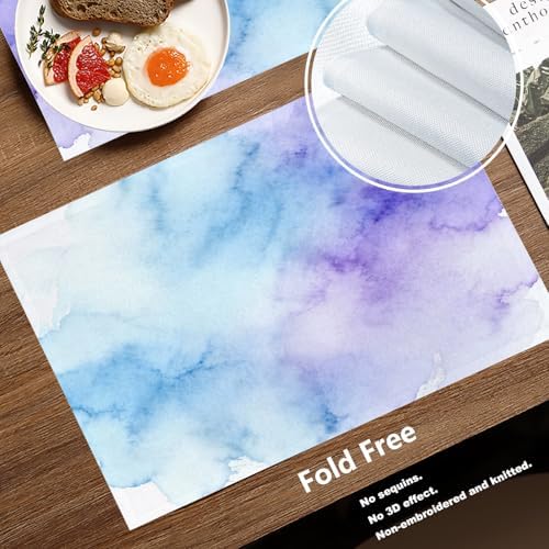 Batmerry Vintage Colorful Purple Linen Placemats Set of 4, Vintage Royal Blue Paper Parchment Washable Table Mats for Kitchen Table Thickened Heat Insulation Dining Set Indoor Outdoor 12X18 in