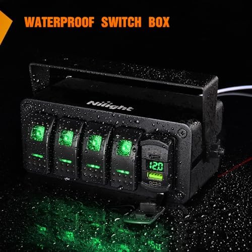 Nilight 4 Gang Rocker Switch Box w/Voltmeter PD Type C and USB Socket