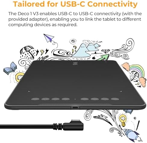 XPPen Deco 01 V3 10x6 Drawing Tablet, 16K Battery-Free Stylus, 8 Keys