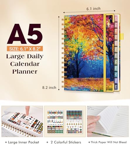 Academic Planner 2026-2027, Hardcover Weekly and Monthly Calendar Planner from July 2026 - June 2027, 6.1" x 8.2" A5 Daily Agenda with Tabs, College School Organizer for Student Teacher, Autumn Woods