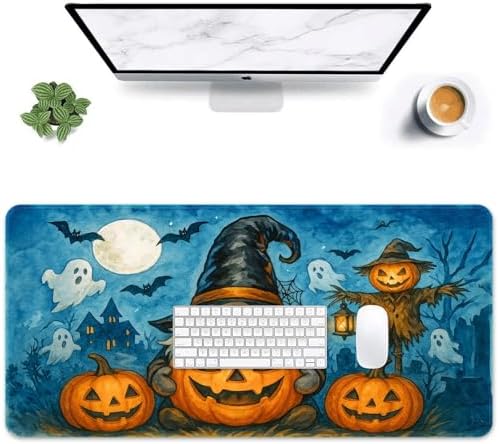 Britimes Large Mouse Pad, Mouse Pad, 31.5 x 15.7 Inch, Halloween Gnome Bat