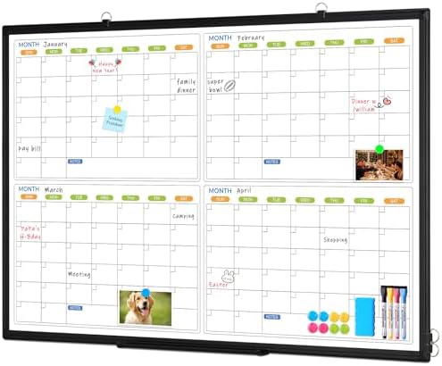 Dry Erase Calendar for Wall 4 Month, 36" x 24" Large White Board Calendar