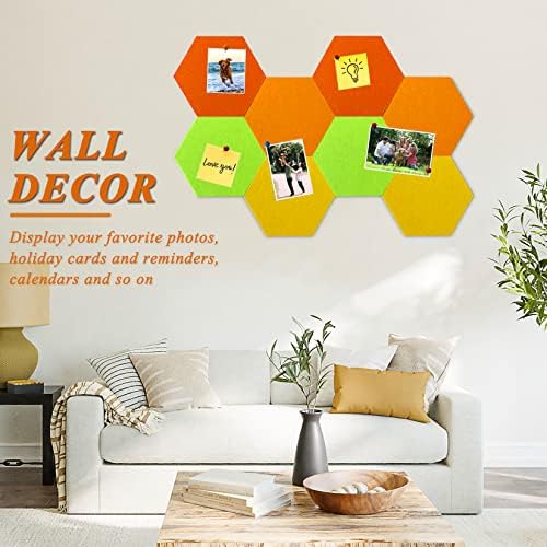 8Pcs Hexagon Felt Cork Board Tiles, Self Adhesive DIY Bulletin Board Pin Board for Office School Home Wall Decor Stickers Memos Photos Display (Gradual Orange)