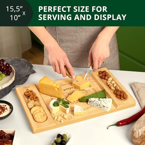 ROYAL CRAFT WOOD Charcuterie and Cheese Board - Large Bamboo Cheese Board - Serving Tray Platter - House Warming Gifts New Home, Birthday Gifts for Mom Dad Women Men - 15.5"x10"