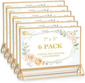 EHWINE 6 Pack Acrylic Sign Holder 5 x 7 Horizontal, Double-Sided Stand up Table Top Sign Holders, Gold Acrylic Picture Frame Menu Flyer Paper Holder Display Stand for Office Business Store Wedding Party