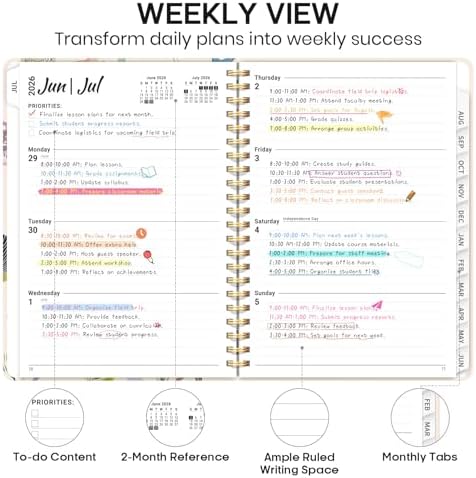 Planner 2026-2027, Weekly & Monthly Academic Calendar, Jul 2026 – Jun 2027