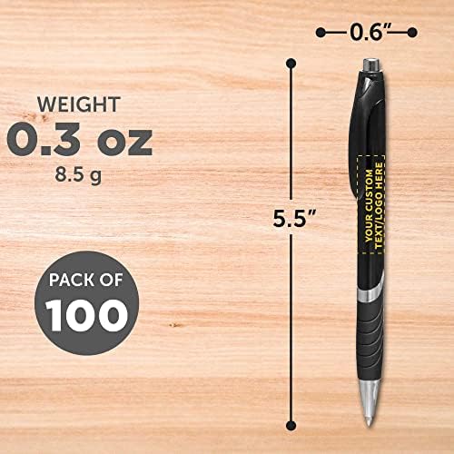 DISCOUNT PROMOS Ballpoint Pens With Rubber Grip - 100 pack - Customizable Text, Logo - Black Ink Ball Point Pen with Soft Touch Plastic - Black
