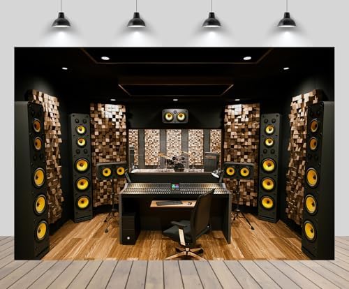 7x5ft Recording Studio Backdrop Professional Sound Mixer Sound Source Equipment Listening Device Operation Desk Background Singer Music Producer Party Decor Photo Booth Studio Props
