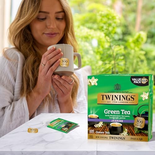Twinings Green Tea with Jasmine, Caffeinated, Tea Bags, 100 CT Box (1 Pack)