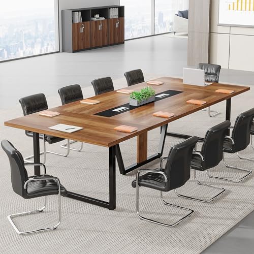 Tribesigns 8FT Conference Table, 94.49 L x 47.24 W x 29.53 H Inches Large Meeting Podcast Table for 10 People, Business Style Wooden Training Table with Strong Metal Frame for Office Conference