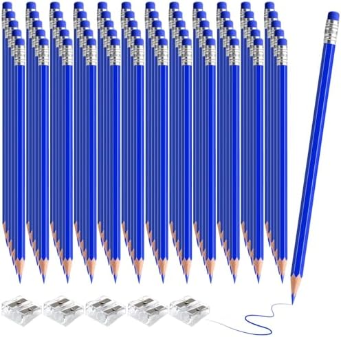 60 PCS Blue Pencils Bulk with Eraser, Pre-Sharpened HB Pencils for Writing & Drawing, School Supplies for Kids Homework, Tests, Art Crafts & Teacher Grading (Blue)