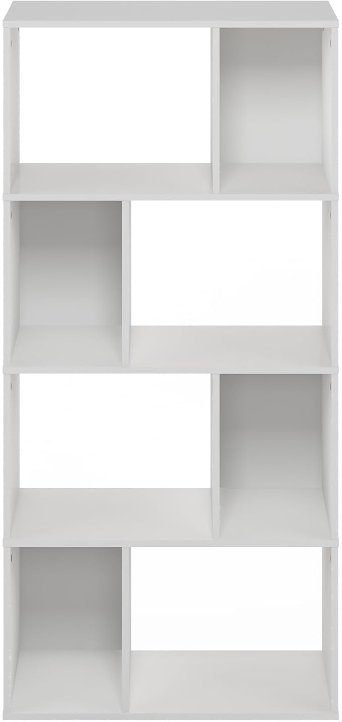 Furinno DALY Book Shelf, 8-Cube Bookshelf, Cube Storage Organizer Bookcase with Irregular Compartments, 11.7 x 23.6 x 49, for Living Room, Bedroom, Home Office, White