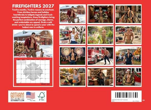 Sexy Fireman Calendar 2027 Hot Firefighter Monthly Wall Calender 12 Month