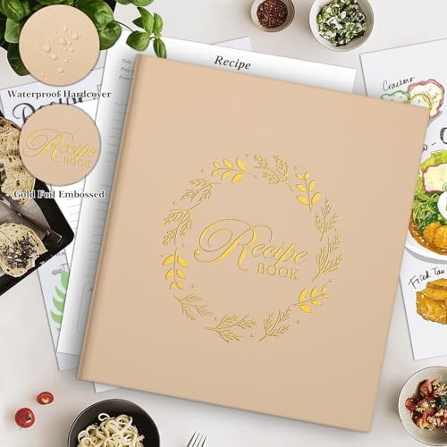 Lanpn Recipe Binder 8.5x11 3 Ring Kit, Waterproof Organizer Binder to Write in Your Own Recipes, Blank Recipe Book with 60 Plastic Sleeves,116 Recipes, Dividers, Labels & Stickers, Oat
