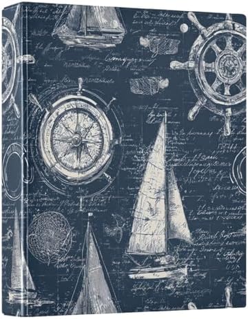 Navy Blue Nautical Theme 3 Ring Binder 1.5 Inch Decorative Hardcover File Folder for School Office Papers Portfolio Planner Organizer Recipe Binders 1 Pc