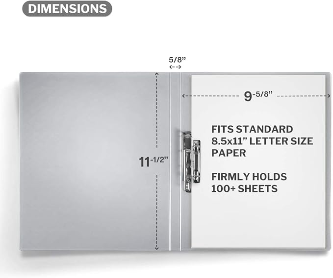 CRANBURY Punchless Clamp Binder, Ringless 8.5x11 Folder, Gray, 4-Pack | Holds 100 Letter-Size Pages, Strong Metal Clip, Transparent Acid-Free Poly, Ideal for Home, Office & School