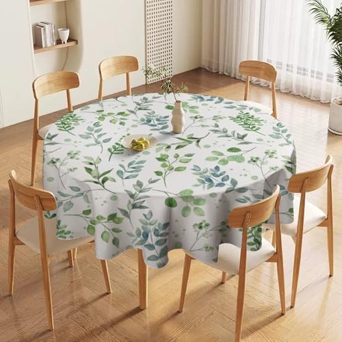 Sage Leaves Tablecloth, Watercolor Spring Floral Green Eucalyptus Leaf Print Table Cover for Farmhouse Kitchen Dinning Indoor Outdoor Party Decor, 50x50in